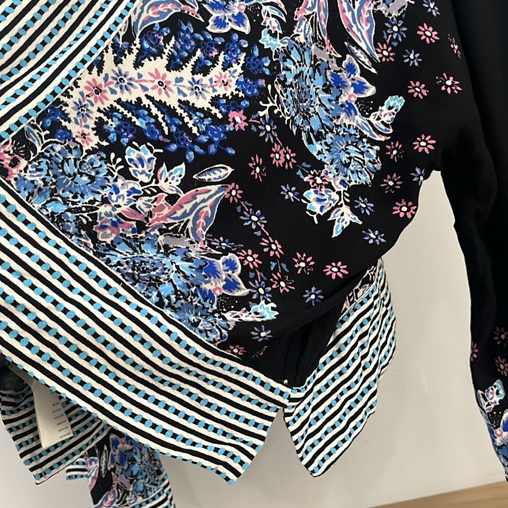 Free People Mixed Print Top in Black Combo, Size M - Picture 14 of 17